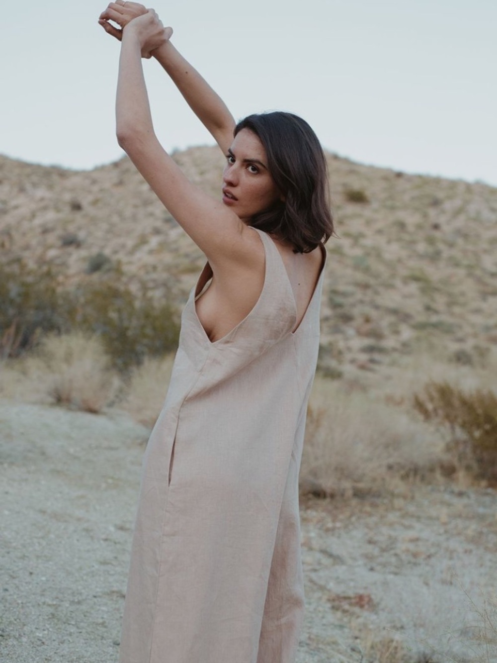 OZMA Vanessa Linen Romper in Dusk / M